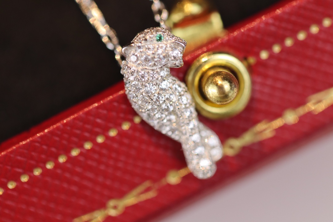 Cartier Full Diamond Paved Silver Leopard Panthère de Necklace - Rep Fashion™