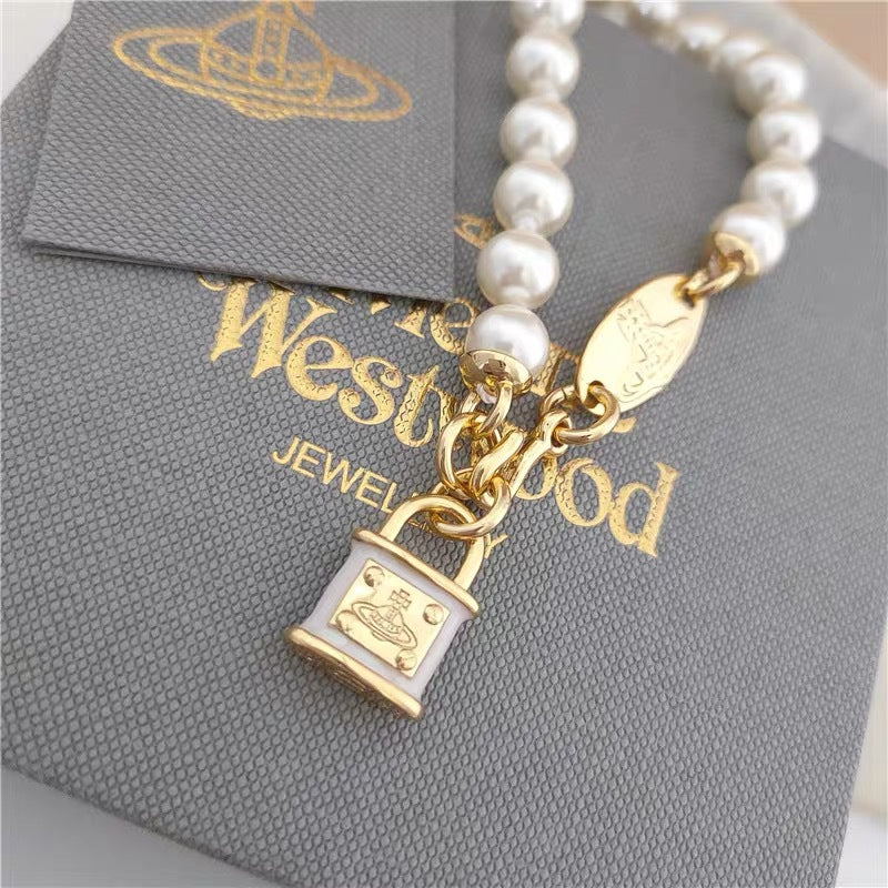Vivienne Westwood Lock Charm Pearl Bracelet - Rep Fashion™
