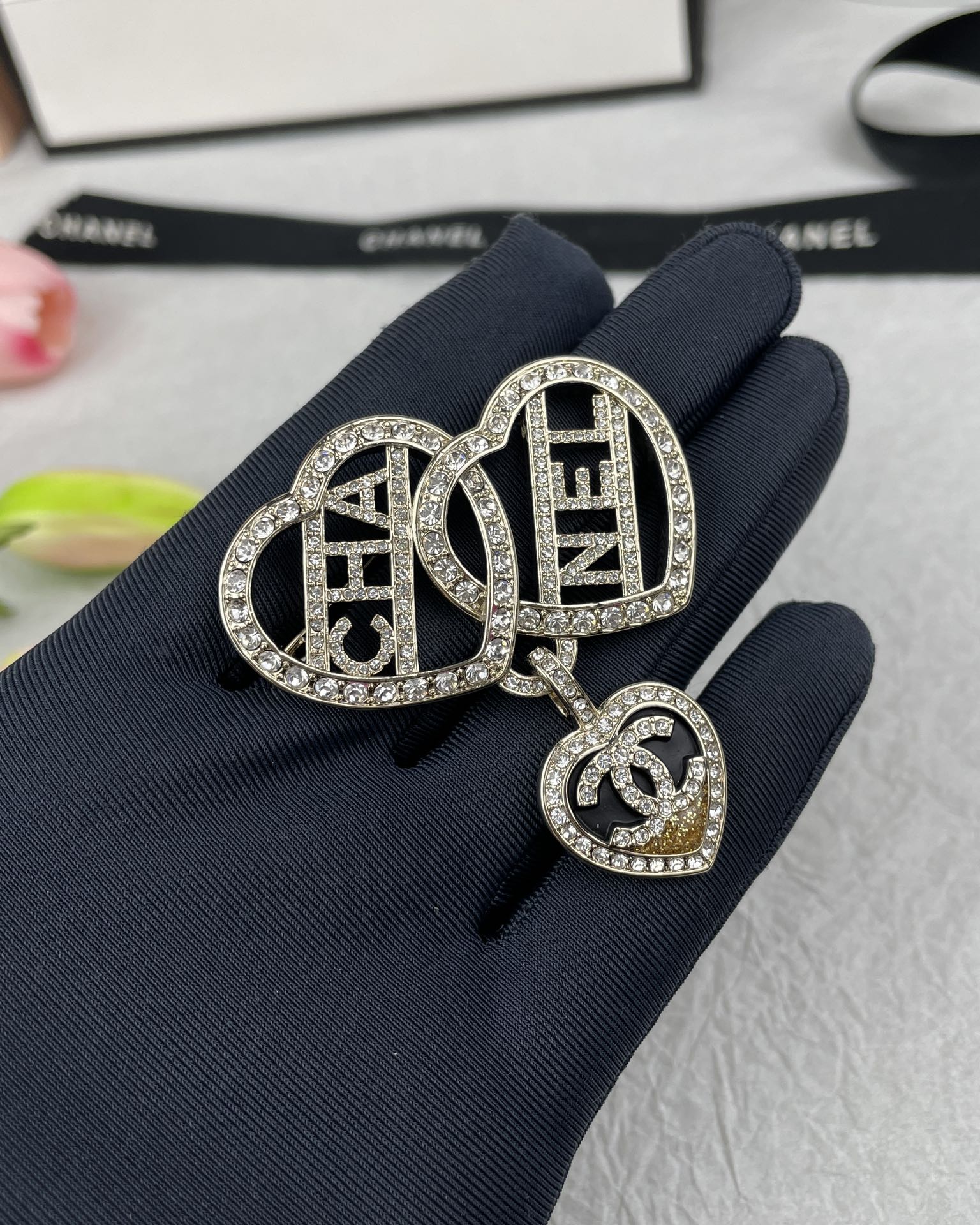 Chanel Three Hearts Monogram Brooch - Rep Fashion™