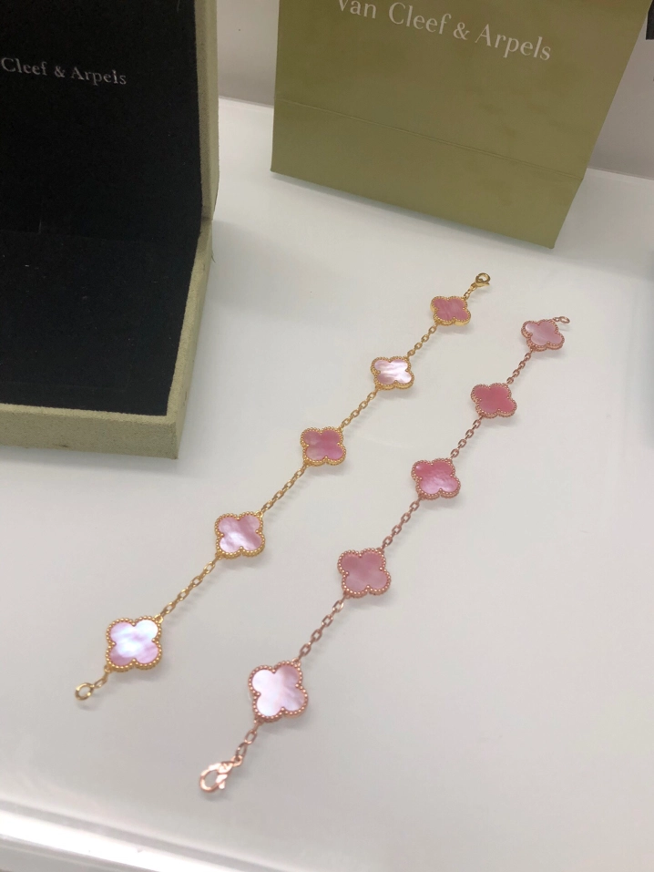 VCA Pink Mother of Pearl Vintage Alhambra Bracelet 5 Motifs - Rep Fashion™