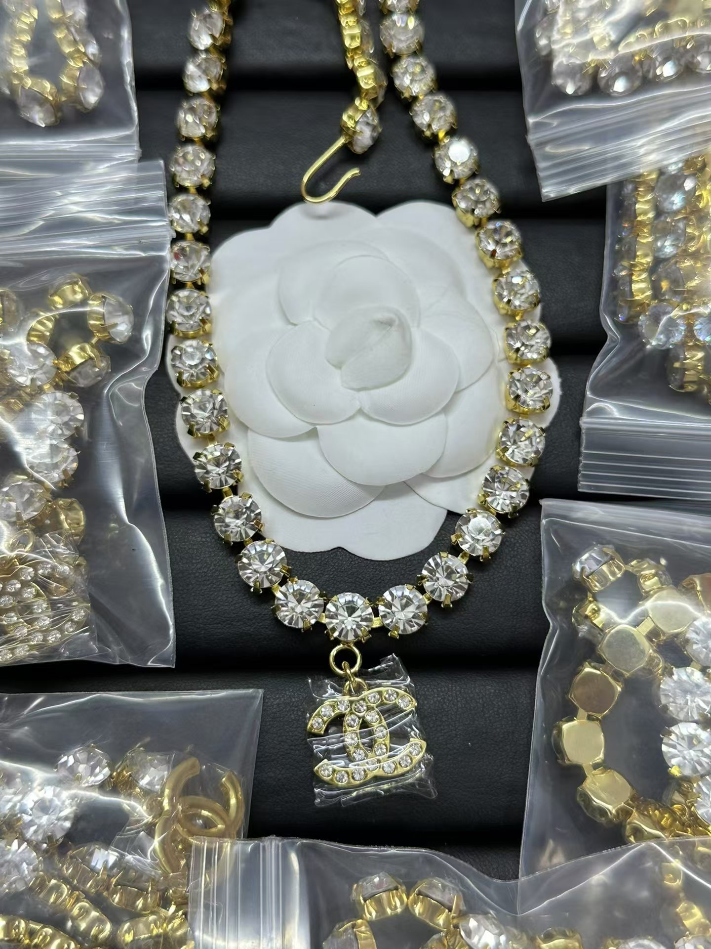 Chanel Logo Pendant Rhinestone Strass Chain Necklace - Rep Fashion™