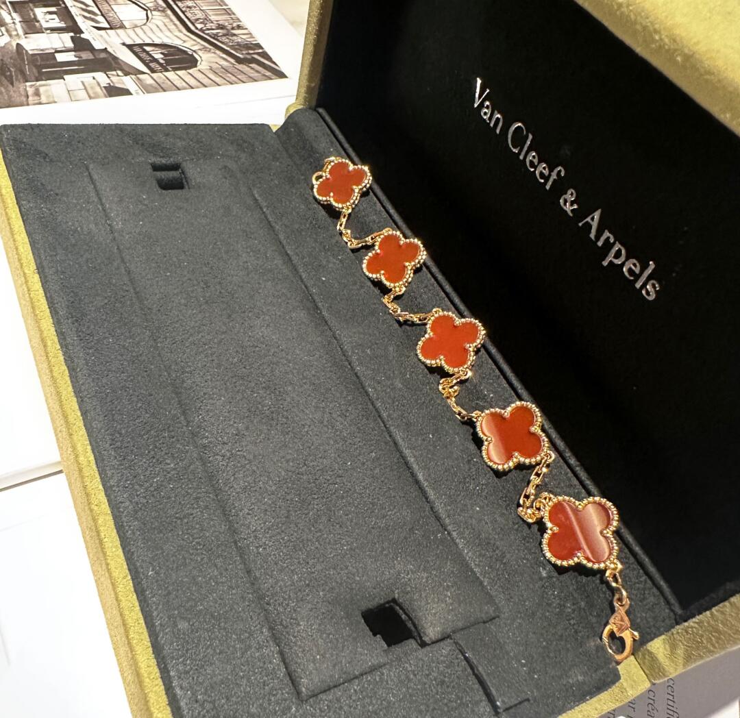 VCA Vintage Alhambra Red Carnelian Rose Gold Bracelet, 5 Motifs - Rep Fashion™