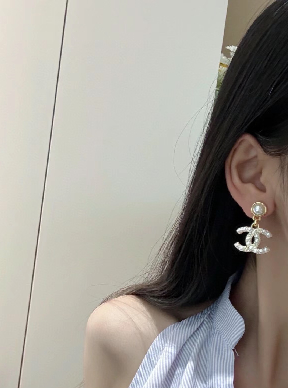 Chanel Pearl and Diamond Paved CC Dangle Earrings - Rep Fashion™