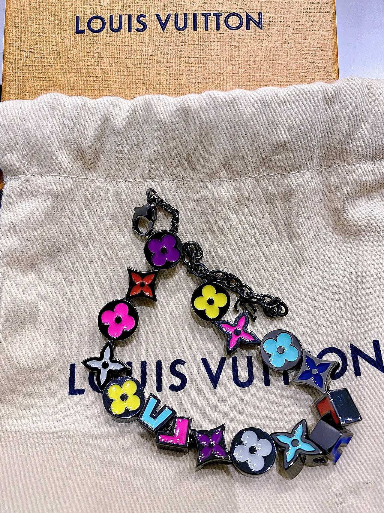 Louis Vuitton Black Gold Colorful Enamel Charms Bracelet Necklace for Men - Rep Fashion™