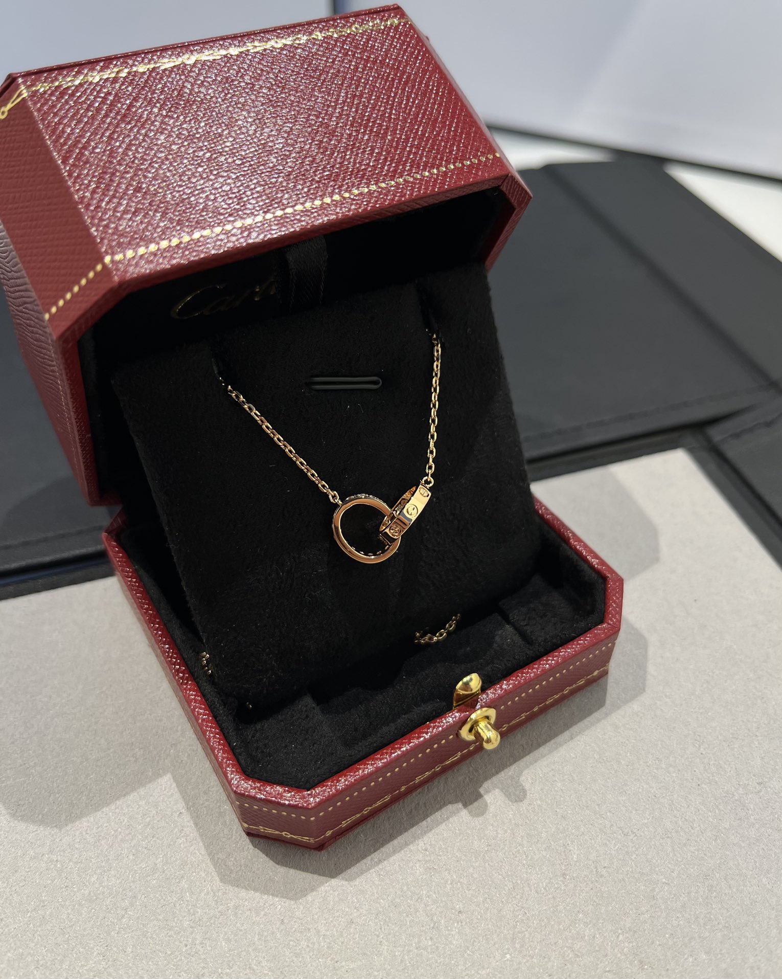 Cartier Pink Gold LEVE LOVE Pendant Necklace - Half Paved - Rep Fashion™