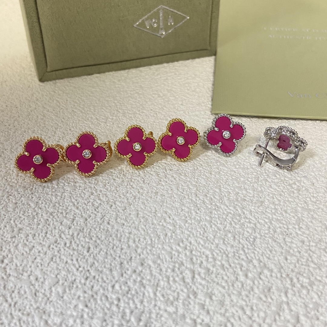 VCA Rose Red Diamond Alhambra Earrings - Rep Fashion™