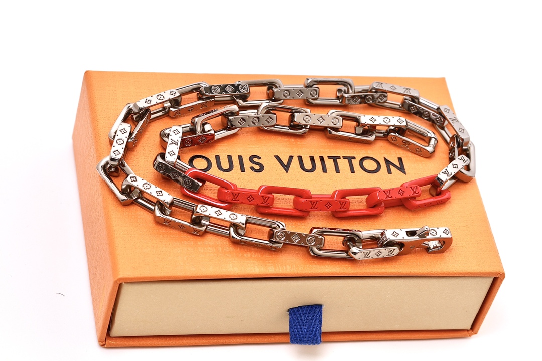 Louis Vuitton Silver Mixed Orange Monogram Chain Necklace - Rep Fashion™