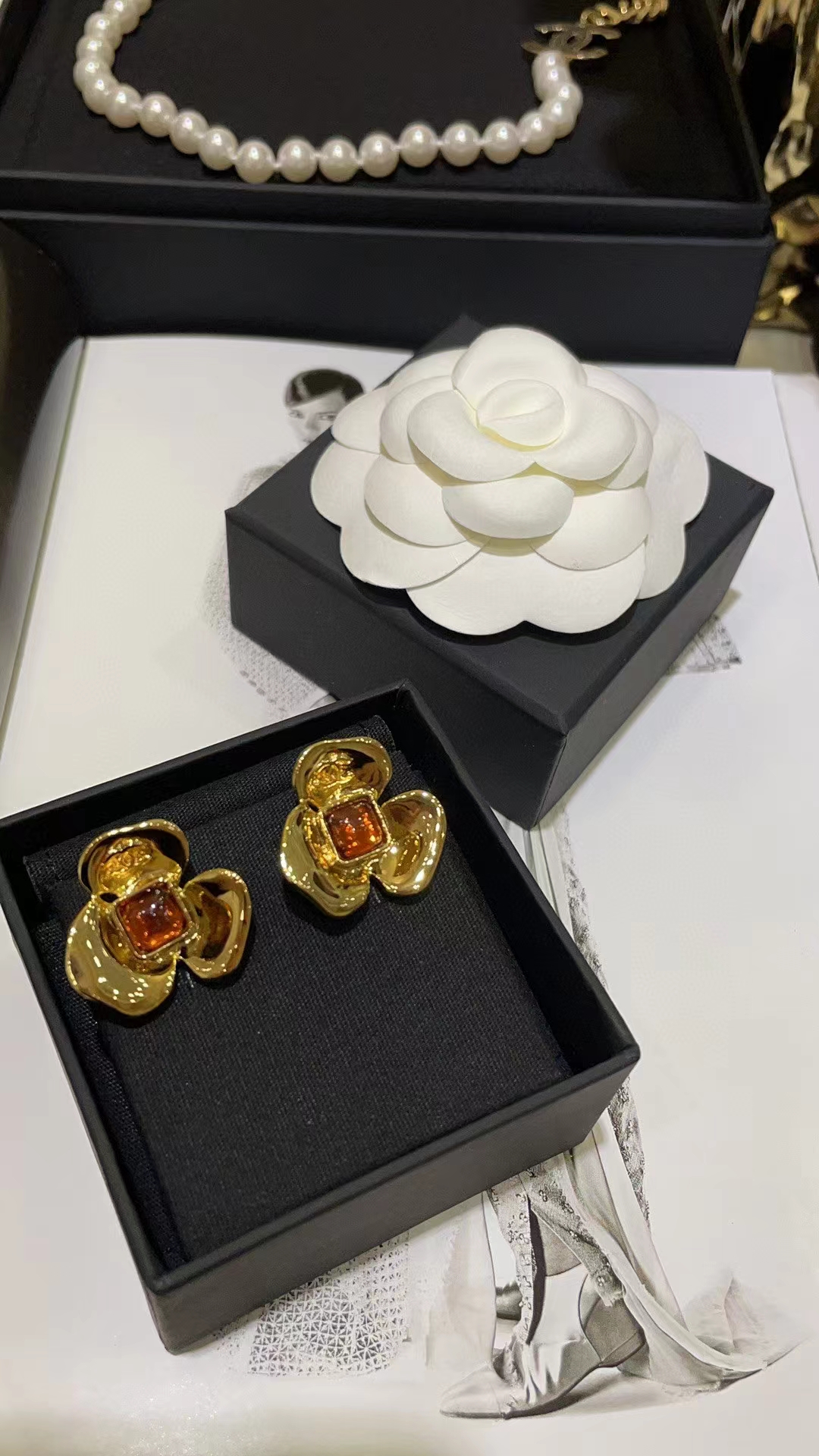 Chanel Gold Camellia Stud Earrings - Rep Fashion™