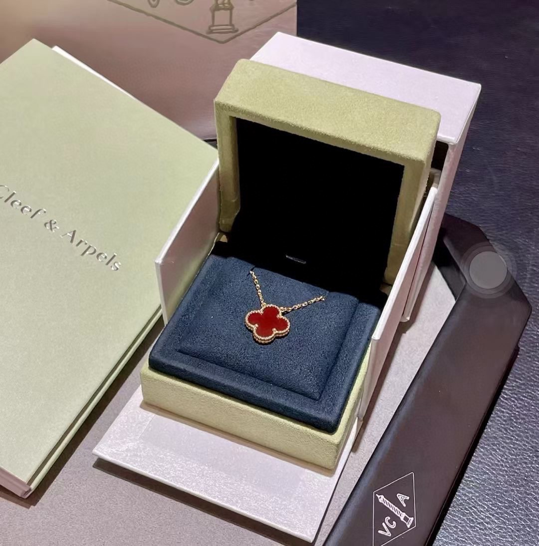 VCA Red Carnelian Vintage Alhambra Earrings Bracelet Necklace - Rep Fashion™