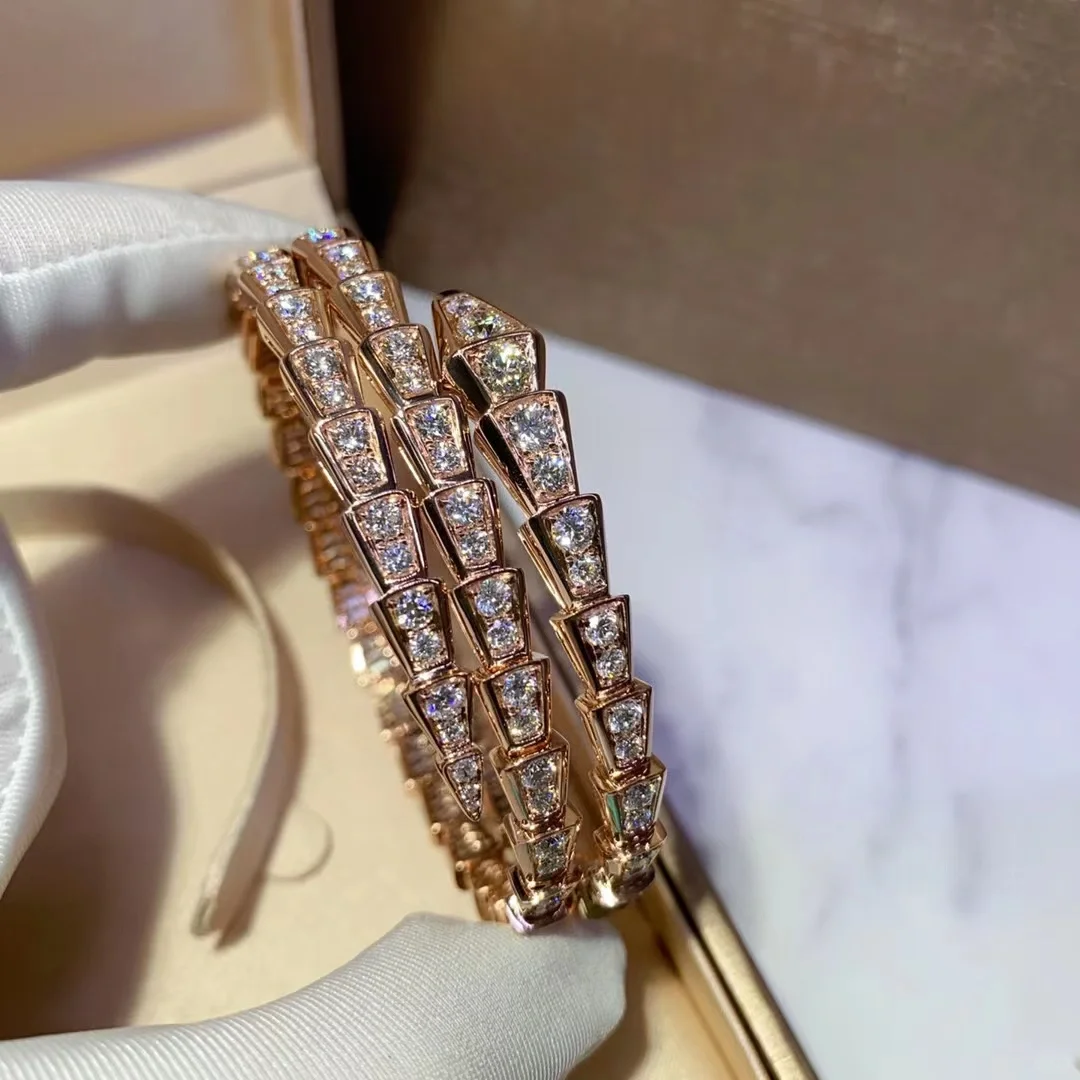 Bvlgari Serpenti Viper Bangle Bracelet - Full Diamond & Rose Gold - Rep Fashion™