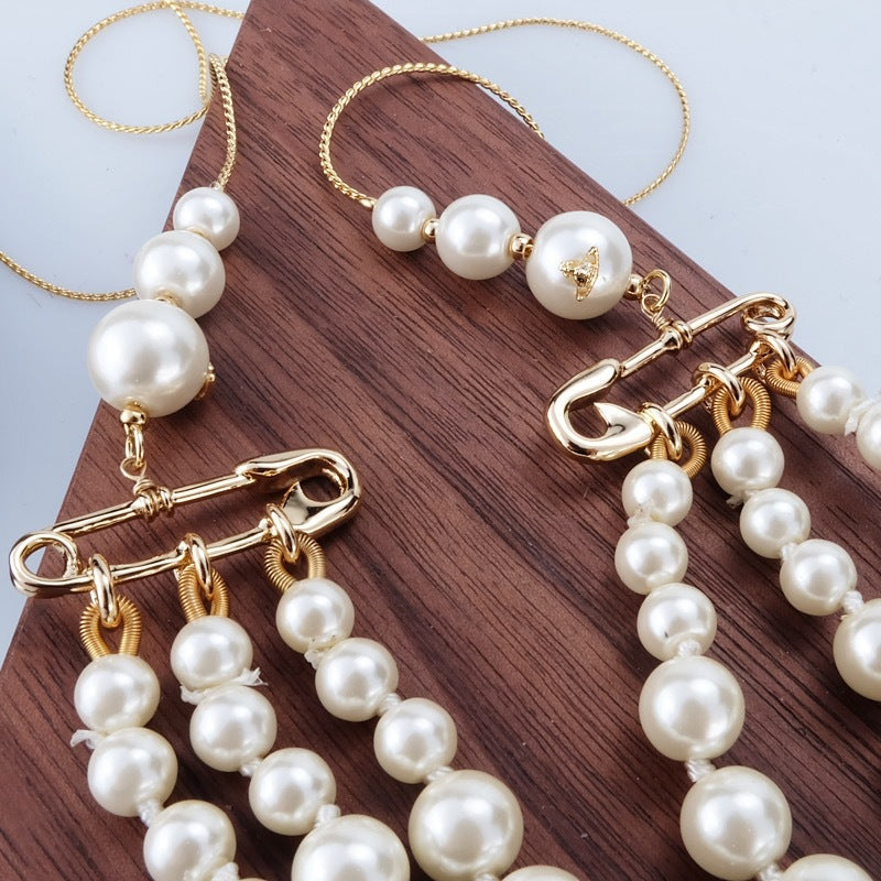 Vivienne Westwood Half Chain Half 3 Row Pearl Necklace - Rep Fashion™