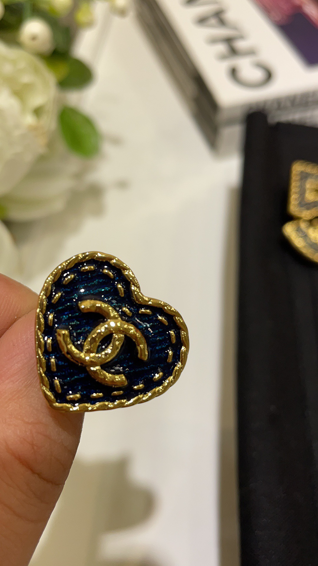 Chanel Vintage Denim Blue Heart Ring - Rep Fashion™