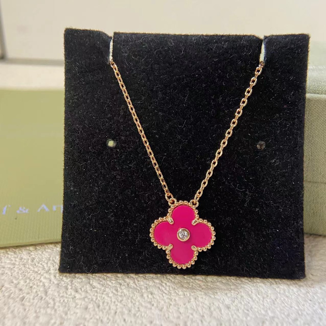 VCA Diamond Rose Red Vintage Alhambra Pendant Necklace - Rep Fashion™