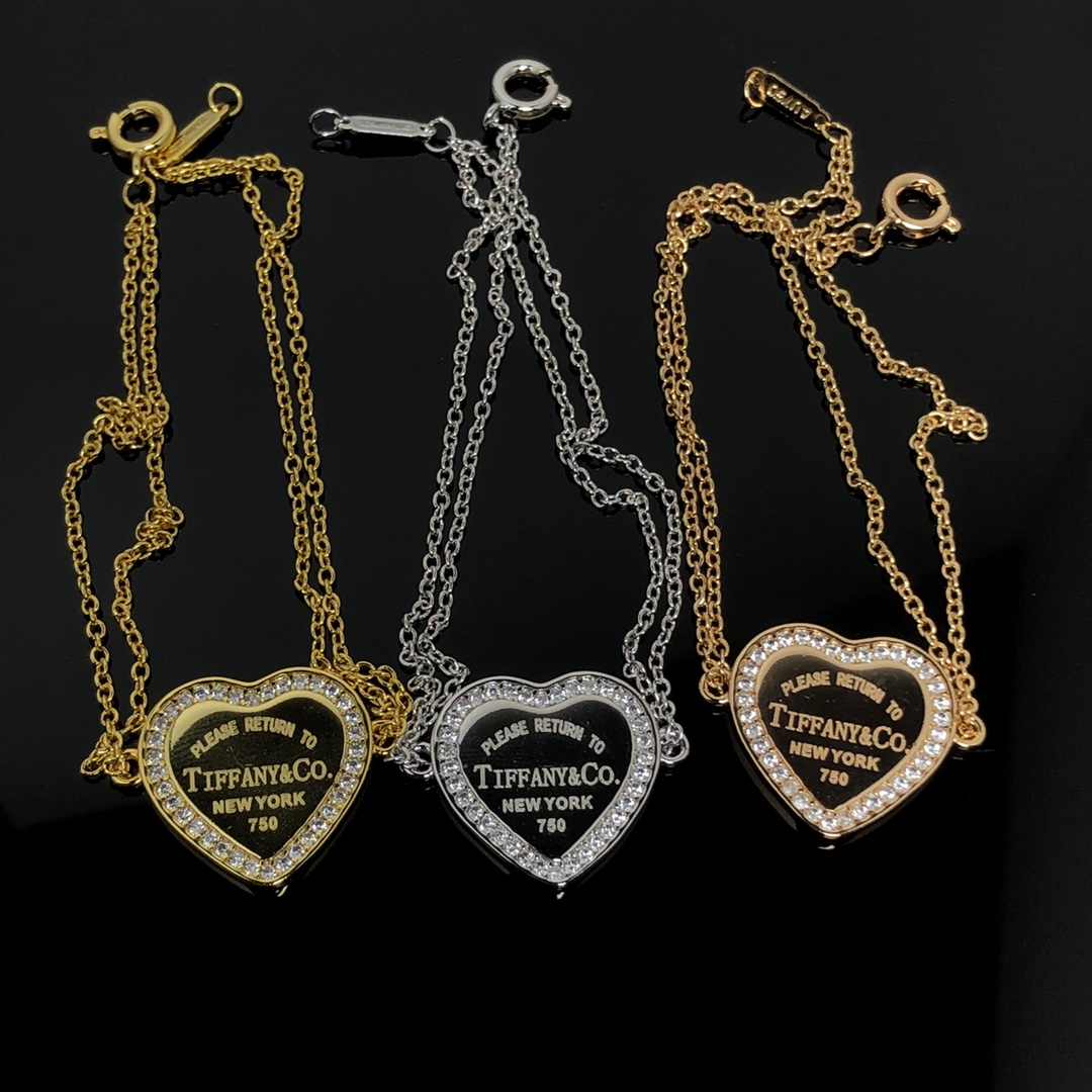 Tiffany Paved Diamond Heart Charm Chain Bracelet - Rep Fashion™