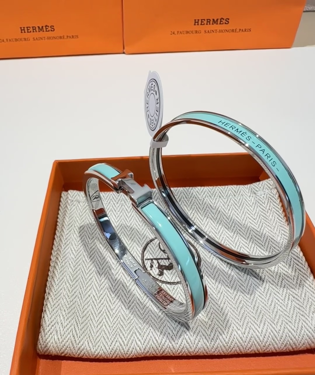 Hermes H Blue Enamel Bracelet Bangle - Rep Fashion™