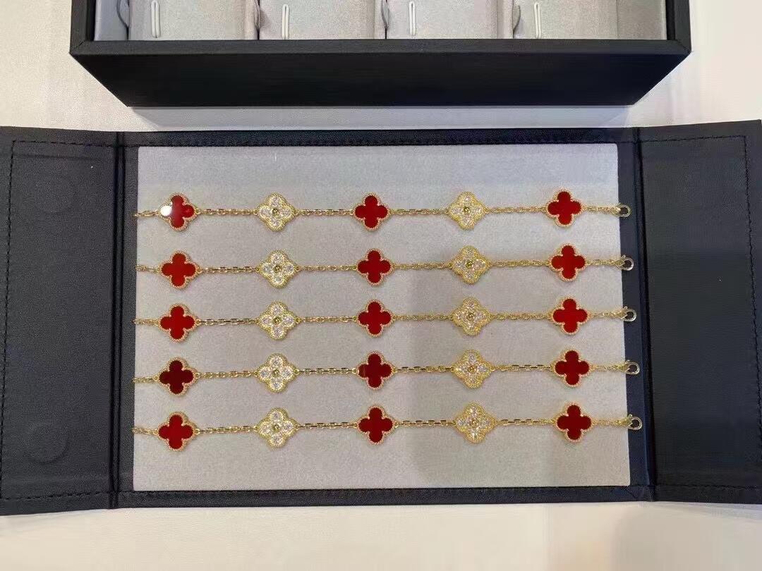 VCA Red Carnelian and Gold Vintage Alhambra Bracelet 5 Motifs - Rep Fashion™