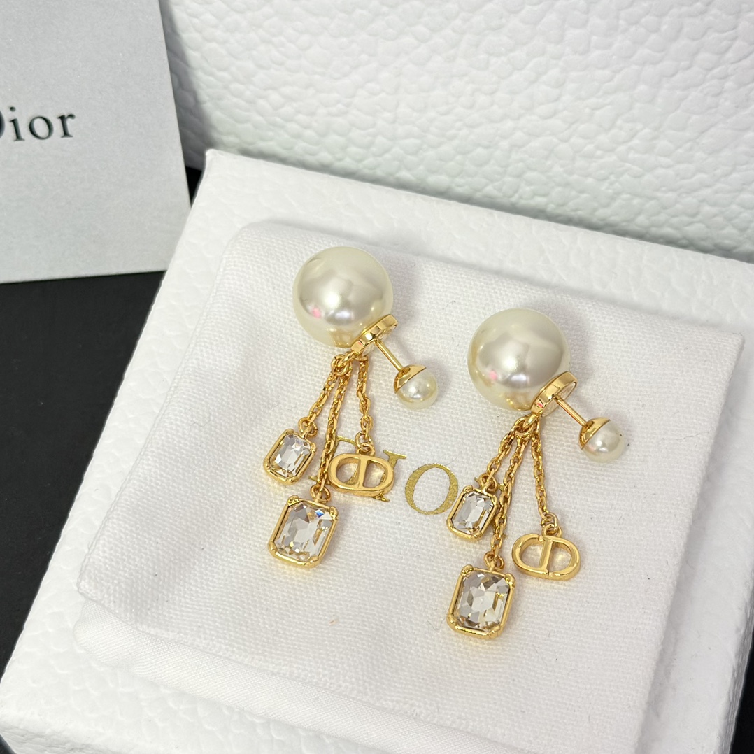 Dior Three Chain Tassel Pearl Earrings - Rep Fashion™