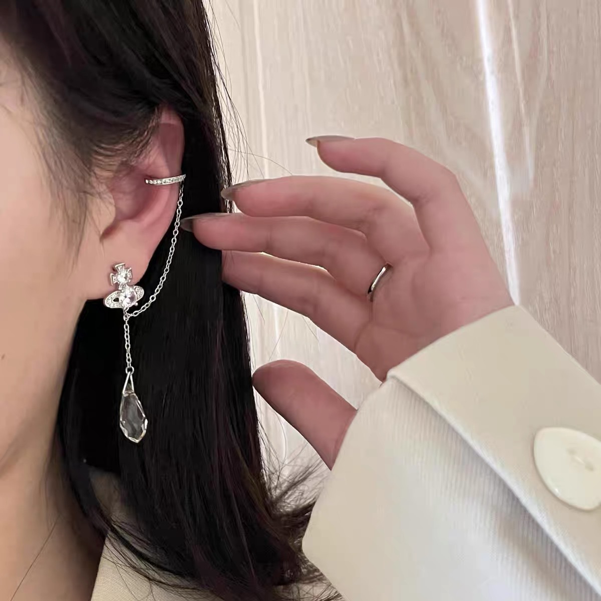 Vivienne Westwood Climber Ear cuff Saturn Waterdrop Crystal Earrings - Rep Fashion™