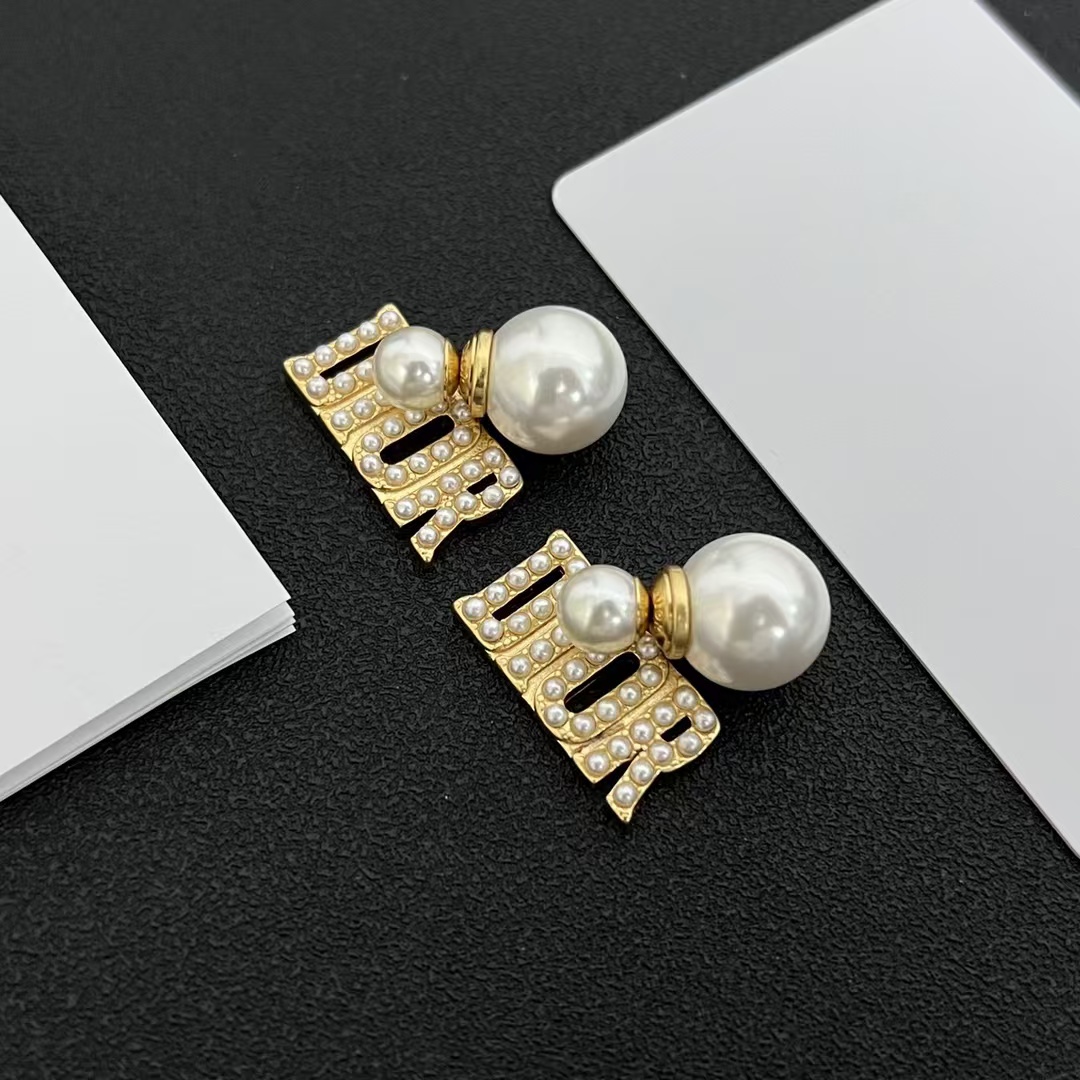 Pearl Paved Dior Letters Earrings - Rep Fashion™