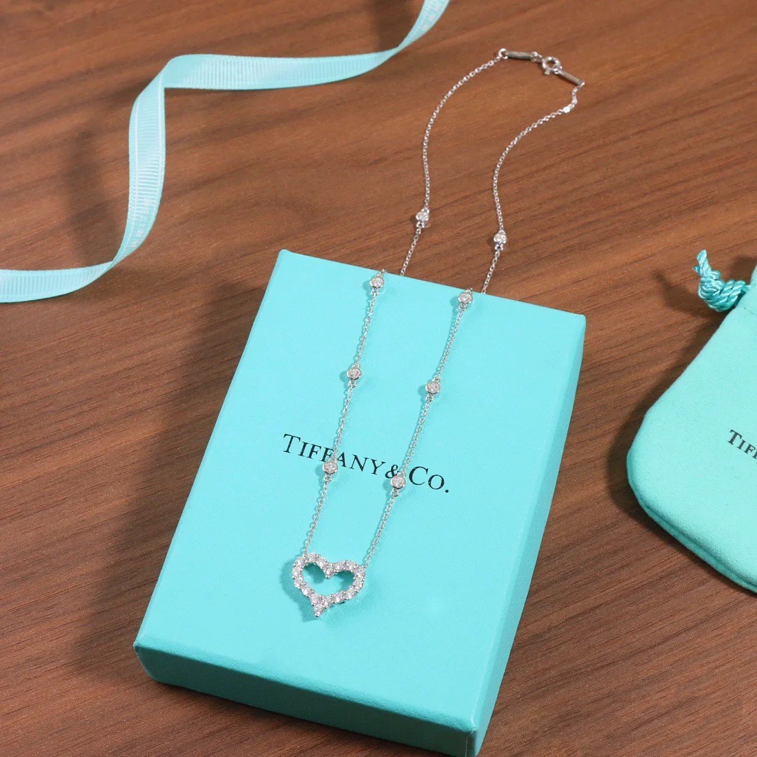 Tiffany Diamond Paved Love Heart Pendant Necklace in White Gold Color - Rep Fashion™