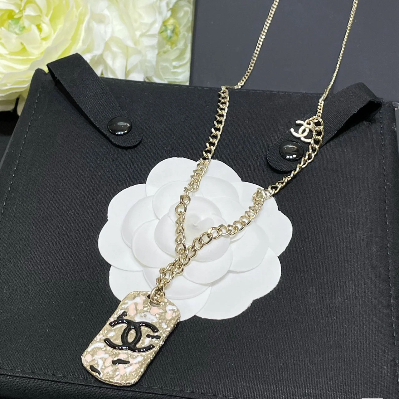 Chanel Graffiti Rectangle Tag Pendant Necklace - Rep Fashion™