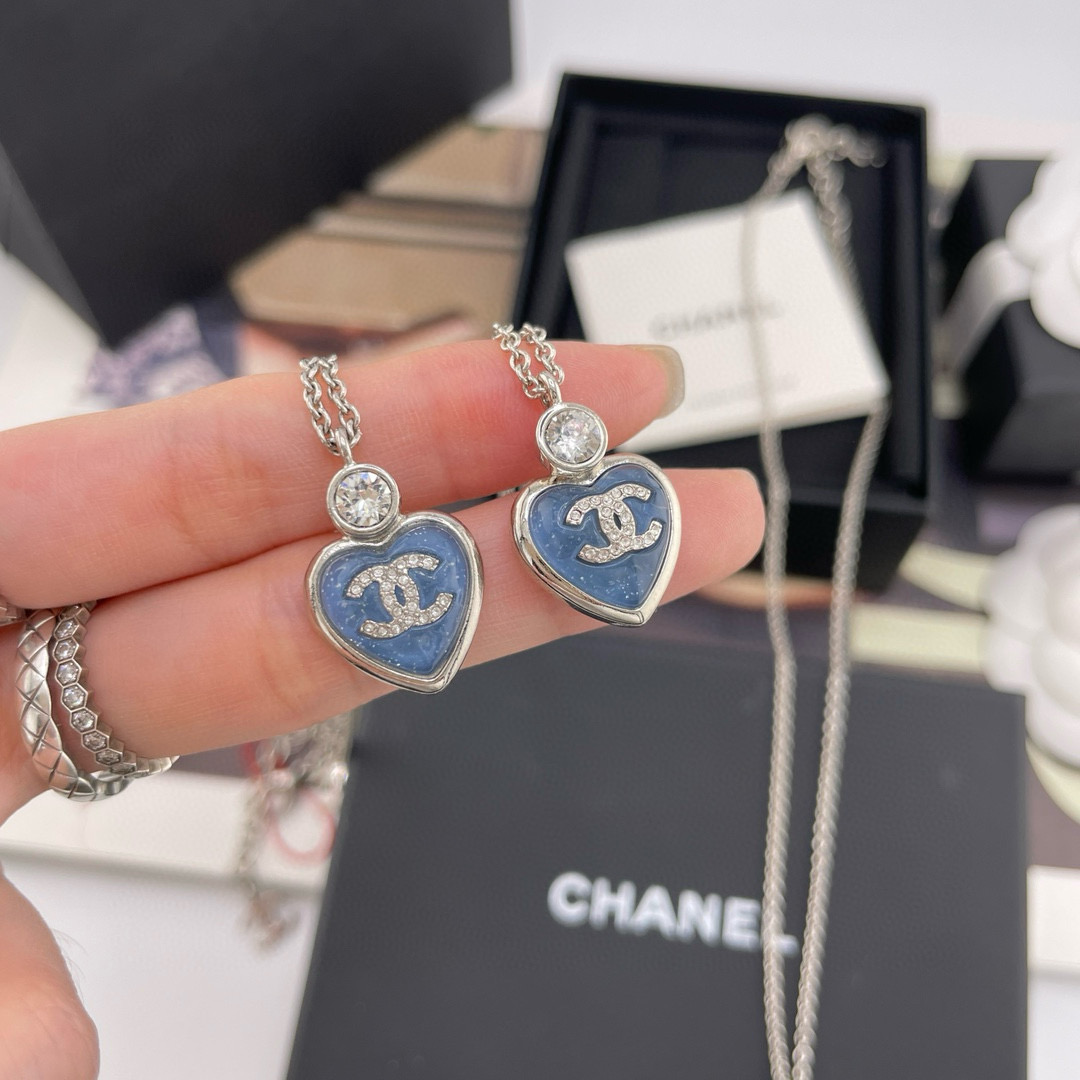 Chanel Blue Love Heart Necklace and Earrings - Rep Fashion™
