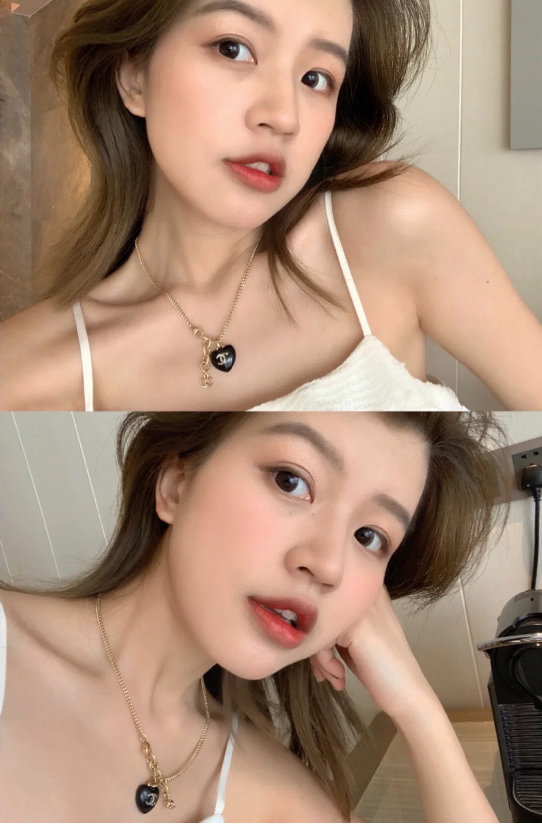 Chanel Black Heart Pendant Necklace and CC Pearl Drop Earrings - Rep Fashion™