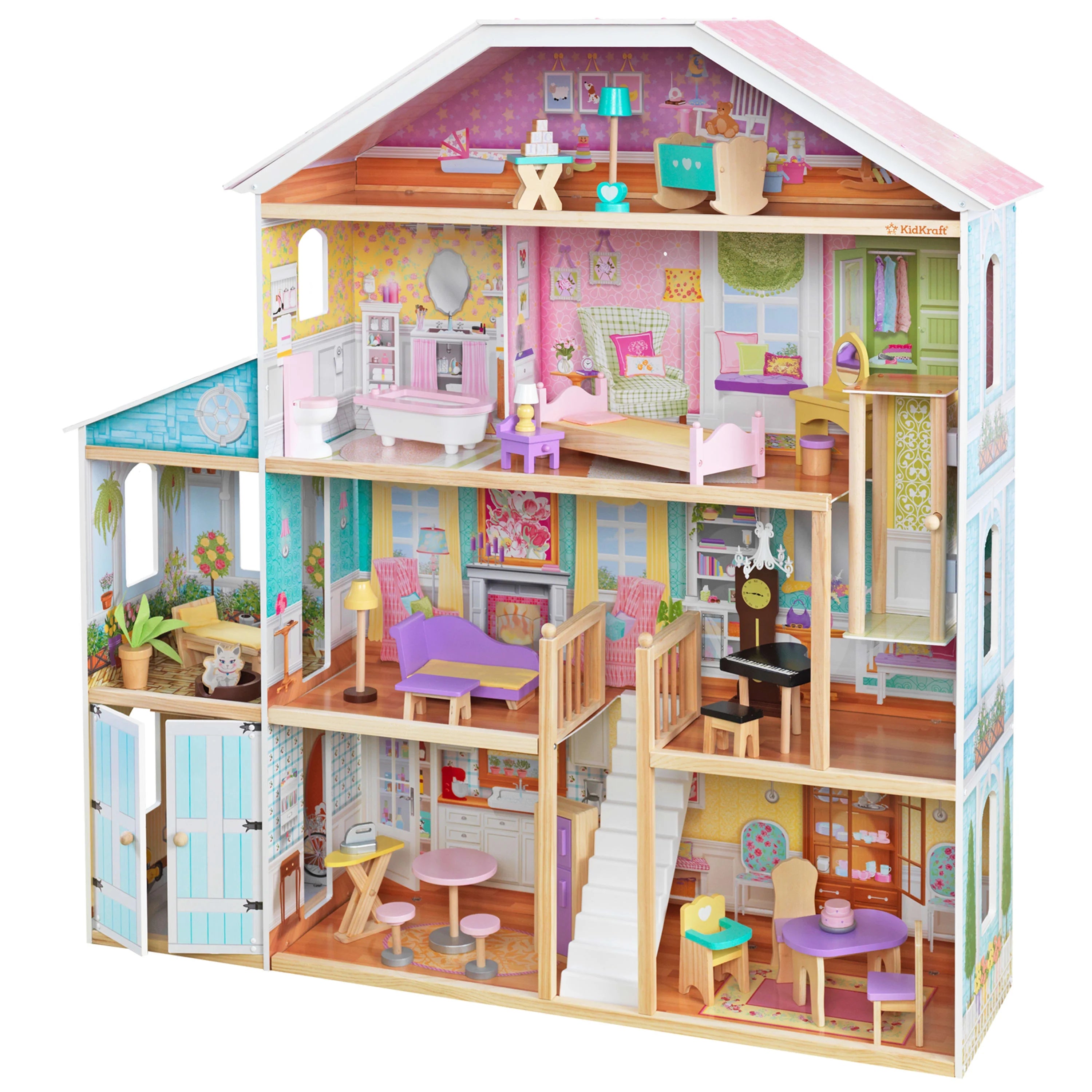 KidKraft Grand View Mansion Casa de Muñecas de Madera 2024 con 34 Accesorios – Para Niños a Partir de 3 Años