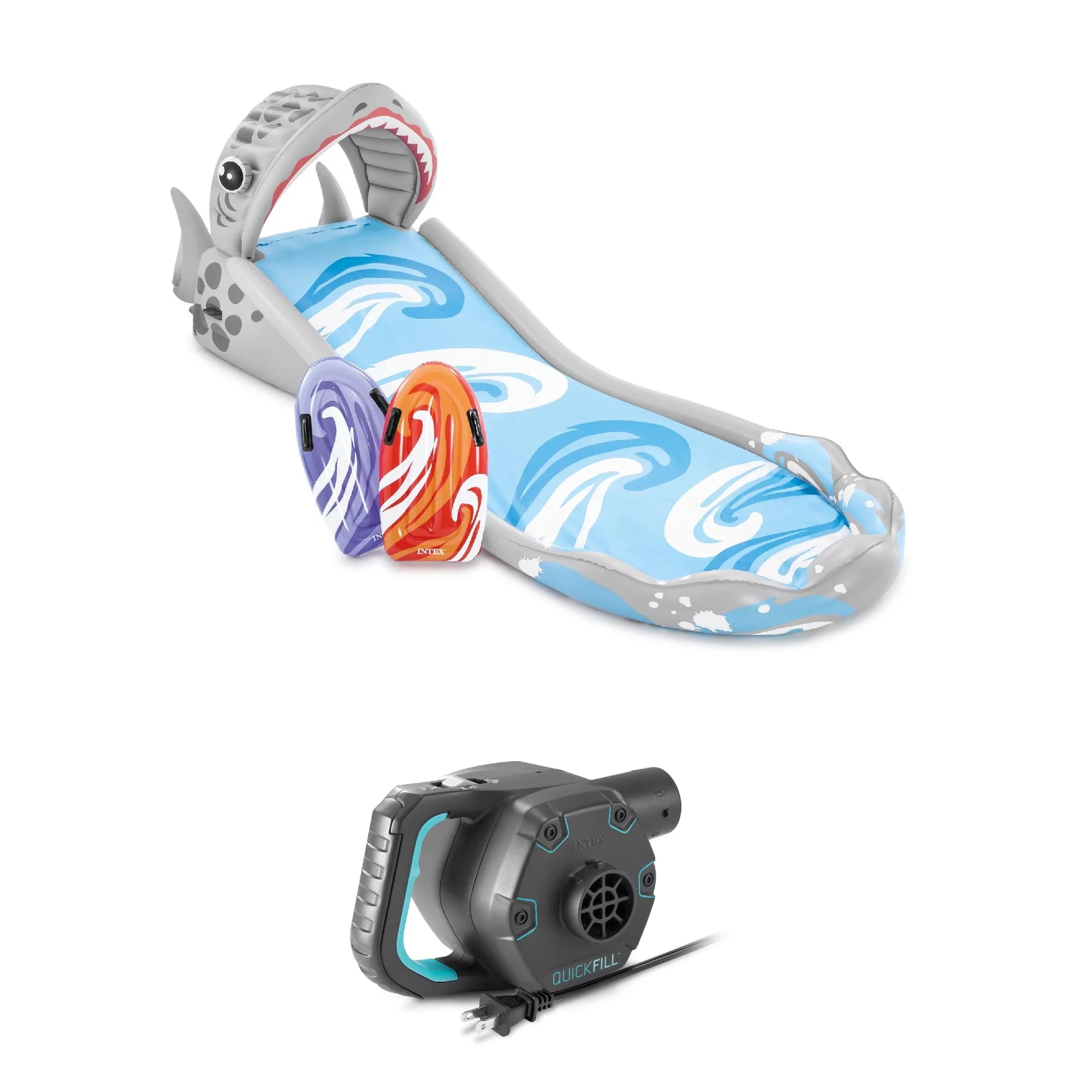 Tobogán Acuático Inflable Intex 2024 con Surf Riders y Bomba de Aire Eléctrica