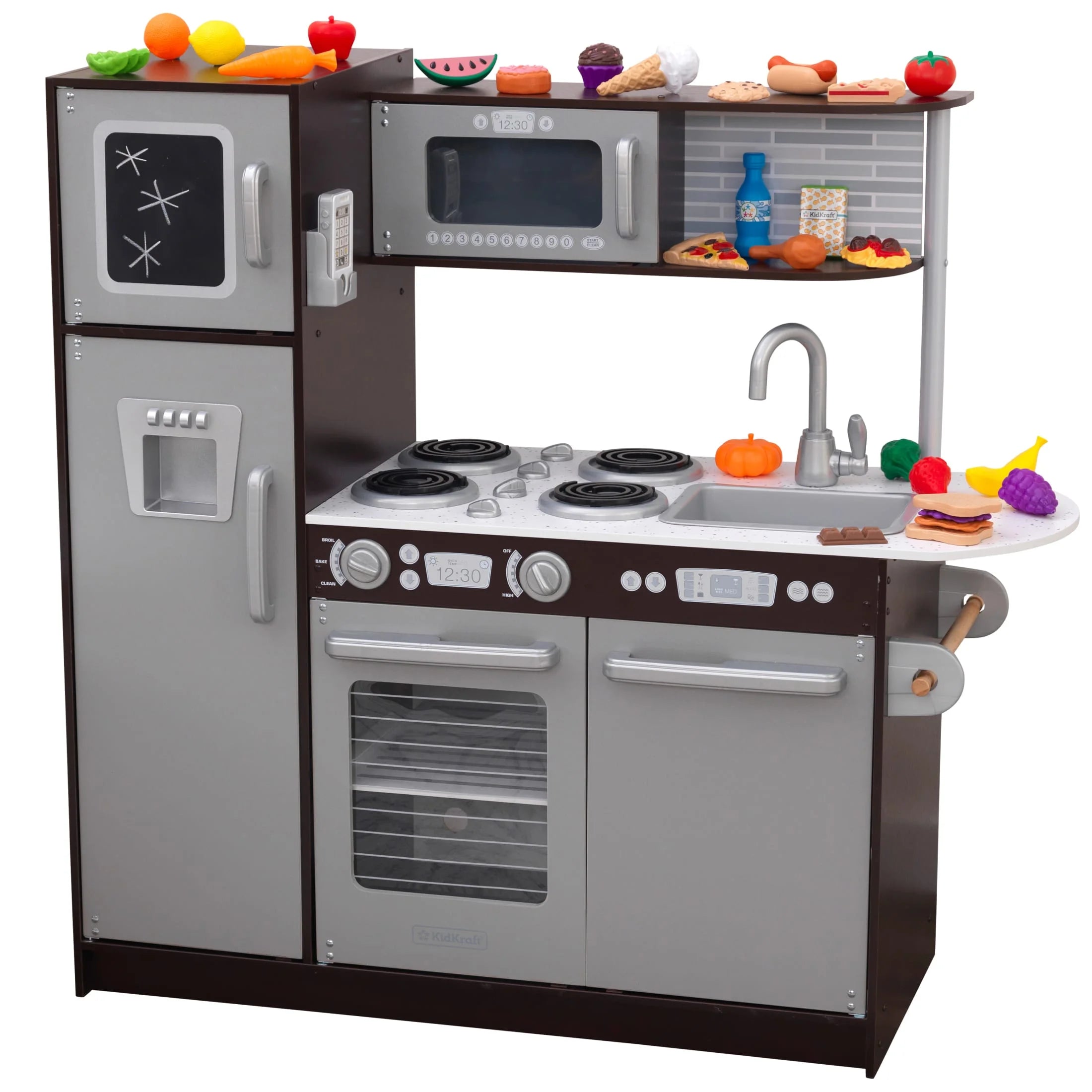 Cocina de Juguete KidKraft Uptown Espresso de Madera con 30 Accesorios de Comida de Juguete