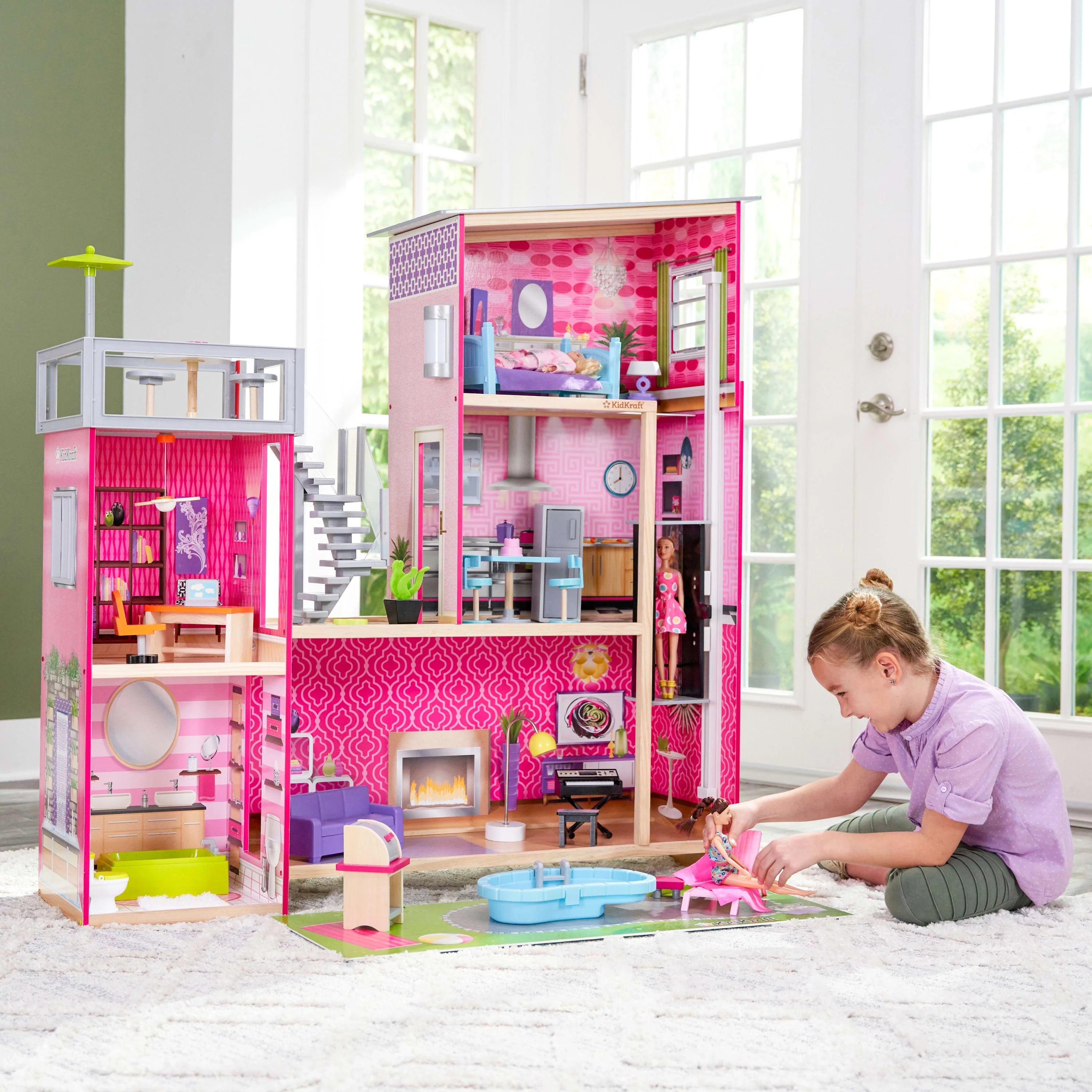 2024 KidKraft Casa de Muñecas de Madera Uptown con 36 Accesorios, para Niños a partir de 4 años