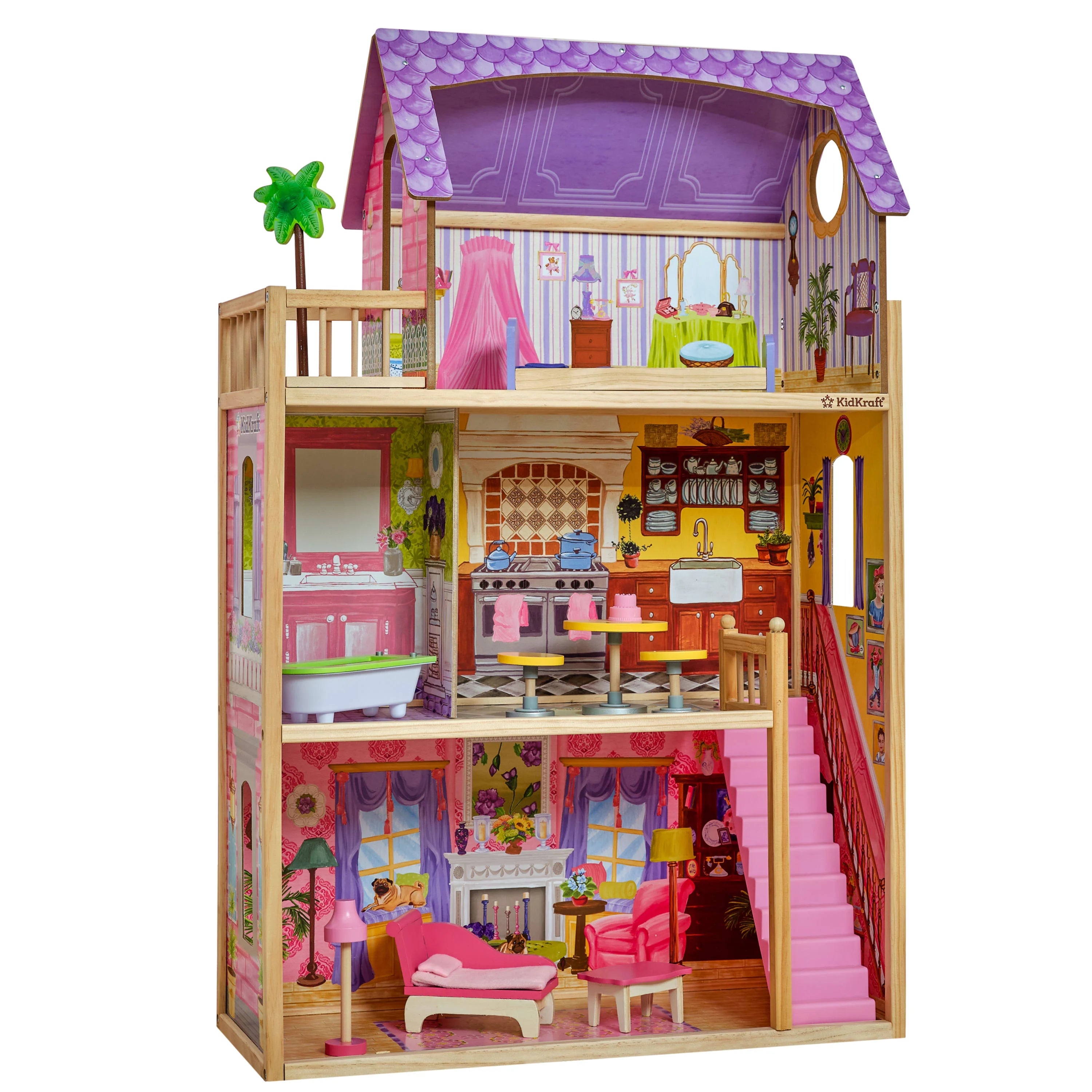 KidKraft Kayla Casa de Muñecas de Madera 2024 con Juego de 10 Muebles – Casi 1,2 Metros de Altura
