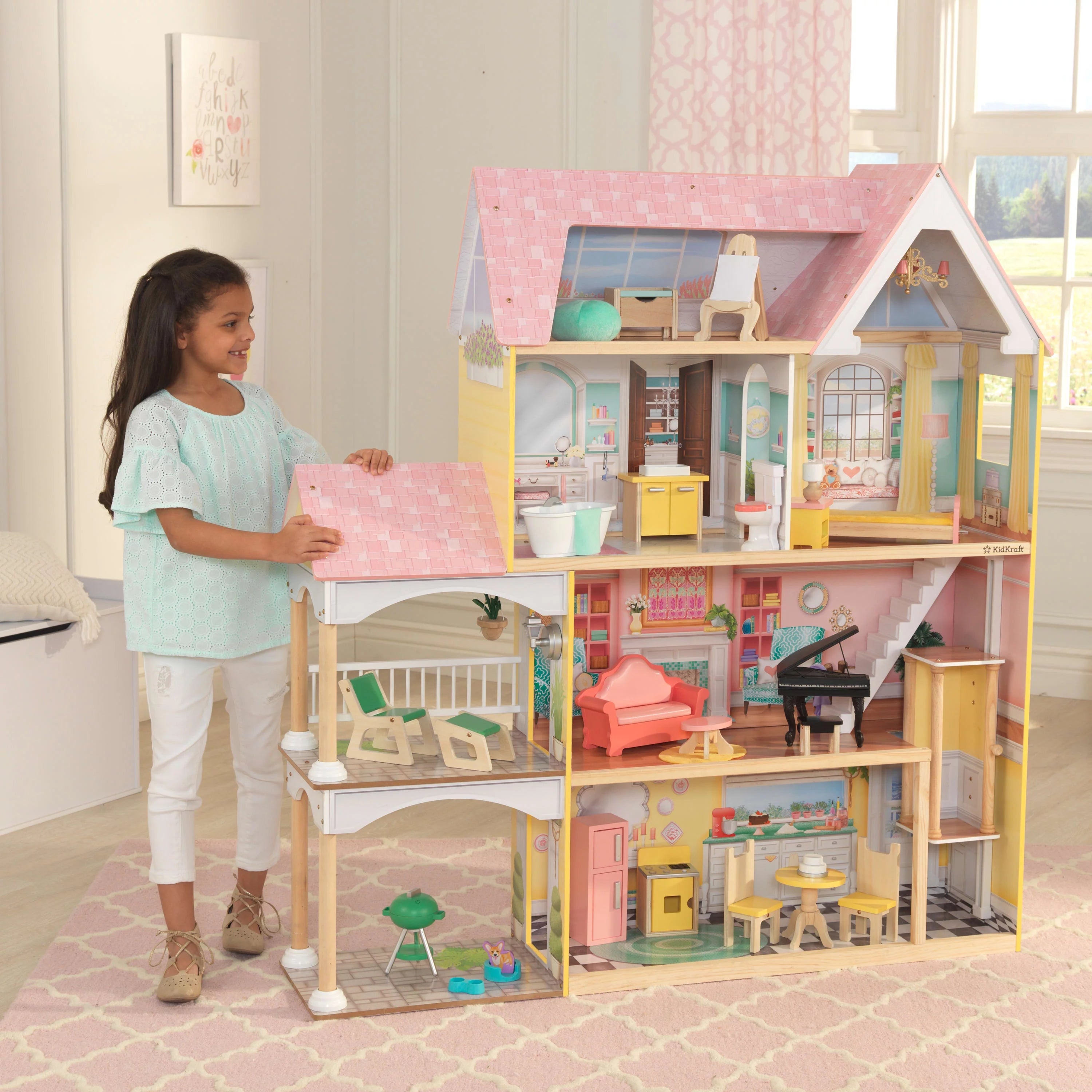 Casa de Muñecas de Madera KidKraft Lola Mansion 2024 con 30 Accesorios, Edad 4+
