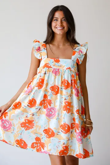FINAL SALE - Precious Destiny Orange Floral Mini Dress - USdiscountonlinestore
