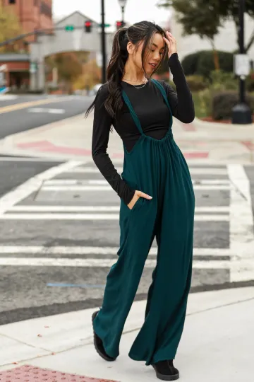 FINAL SALE - Glamorous Influence Hunter Green Suspender Jumpsuit - USdiscountonlinestore