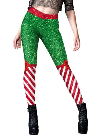 1960s Sparkled Print Christmas Leggings - USdiscountonlinestore