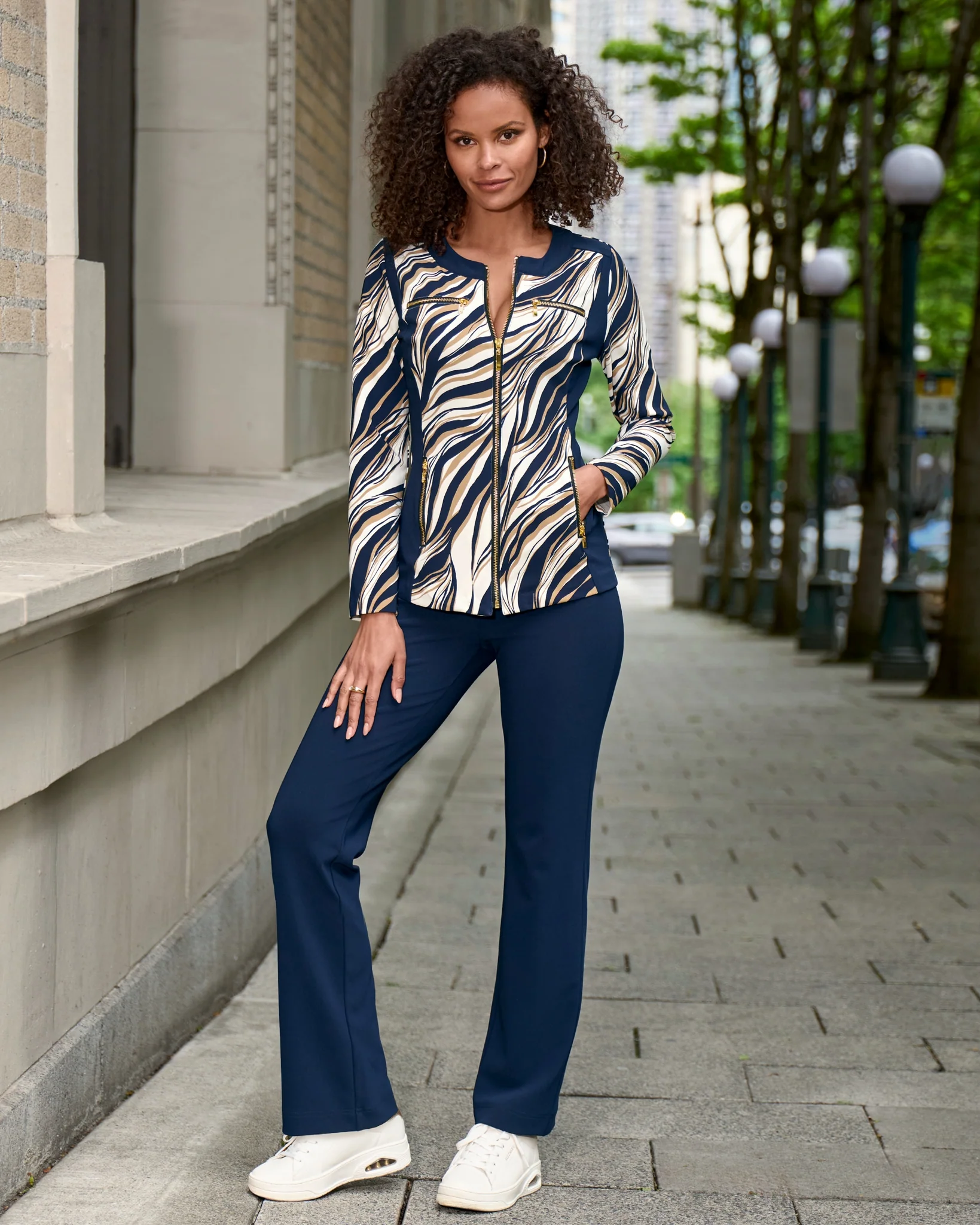 Beyond Travel Cape Town Zebra Print Coordinates Maritime Navy/Camel