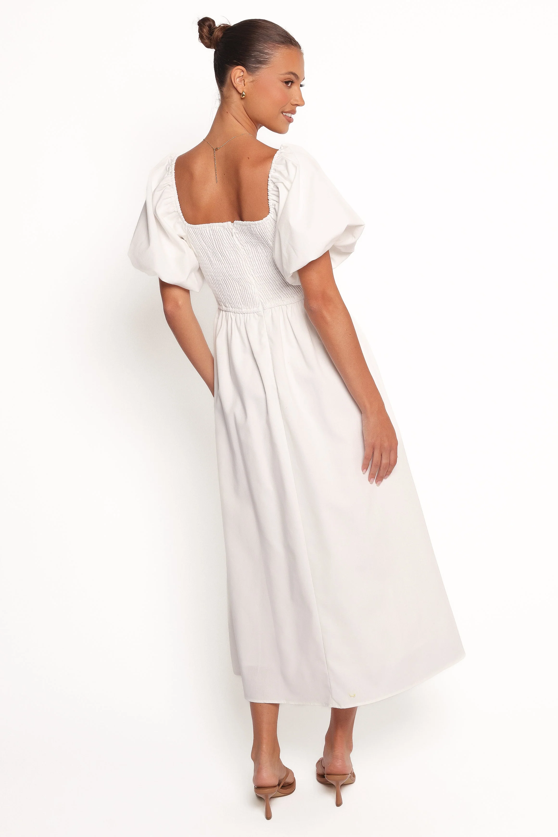 Clo Puff Sleeve Midi Dress - White