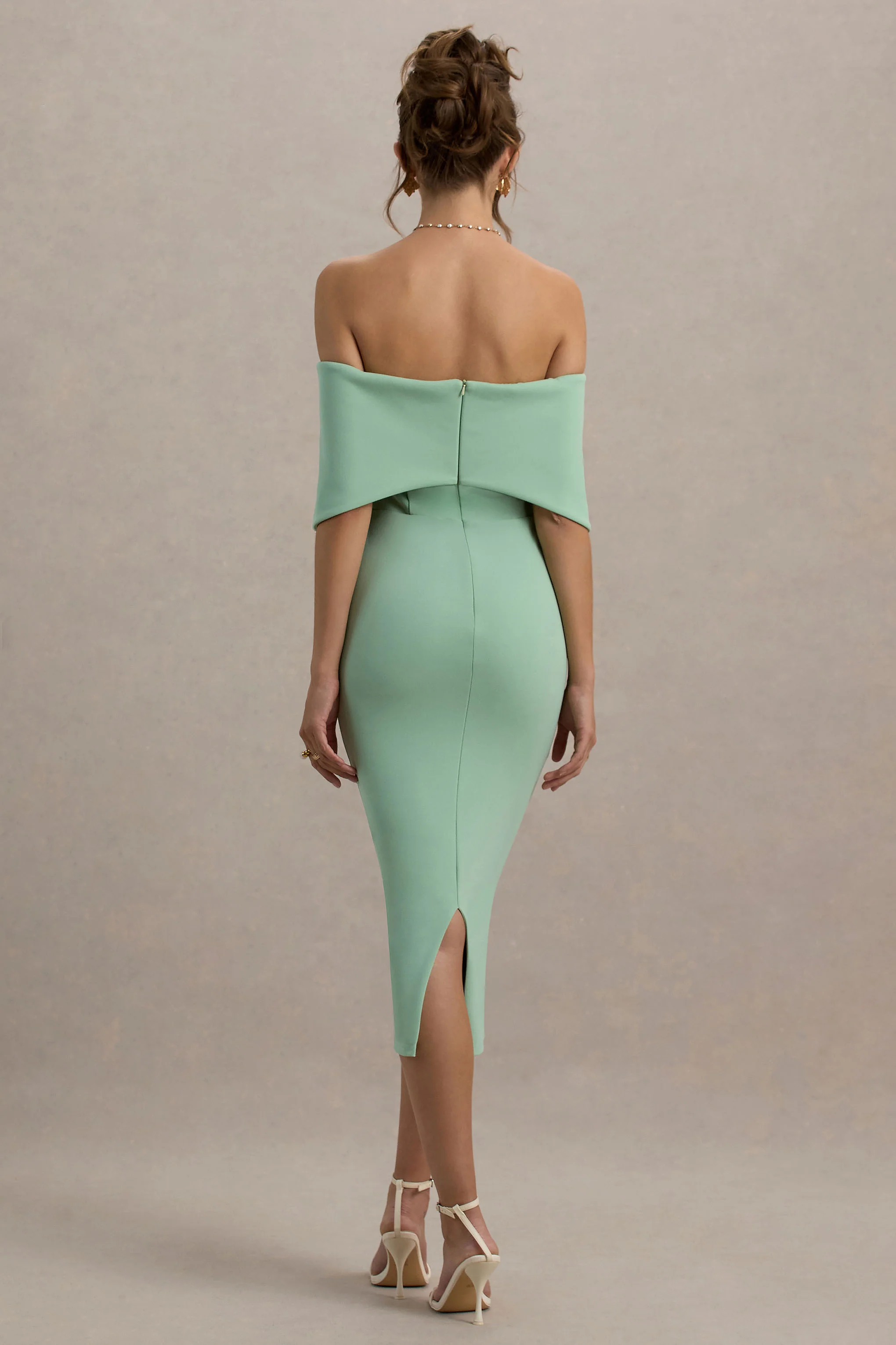 Bayshore | Light Green Bow Bardot Midi Dress