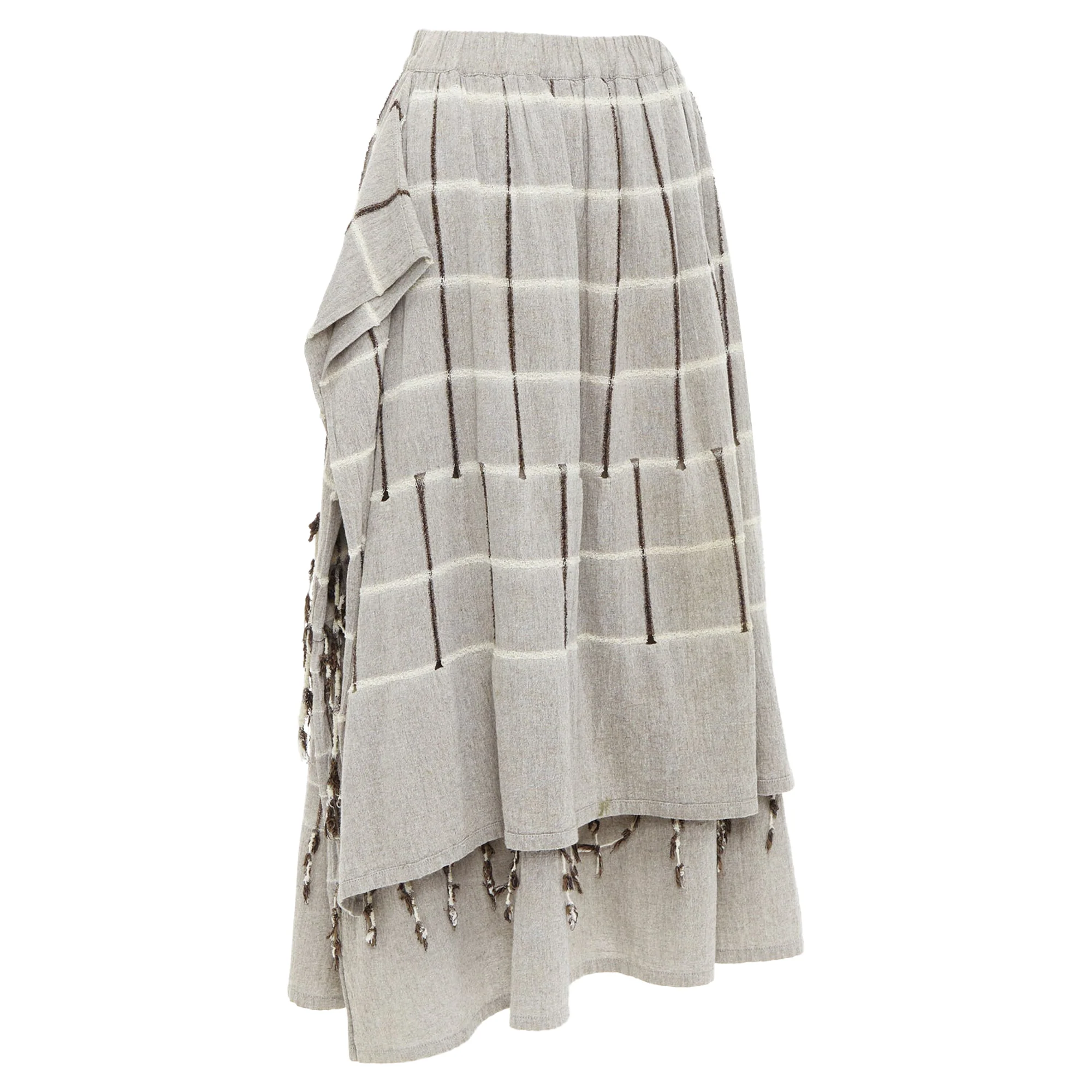 Issey Miyake checked fringe trim layered skirt