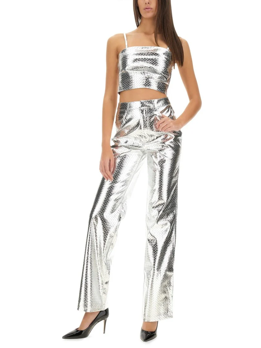 High-Waisted Metallic Finish Straight Leg Pants