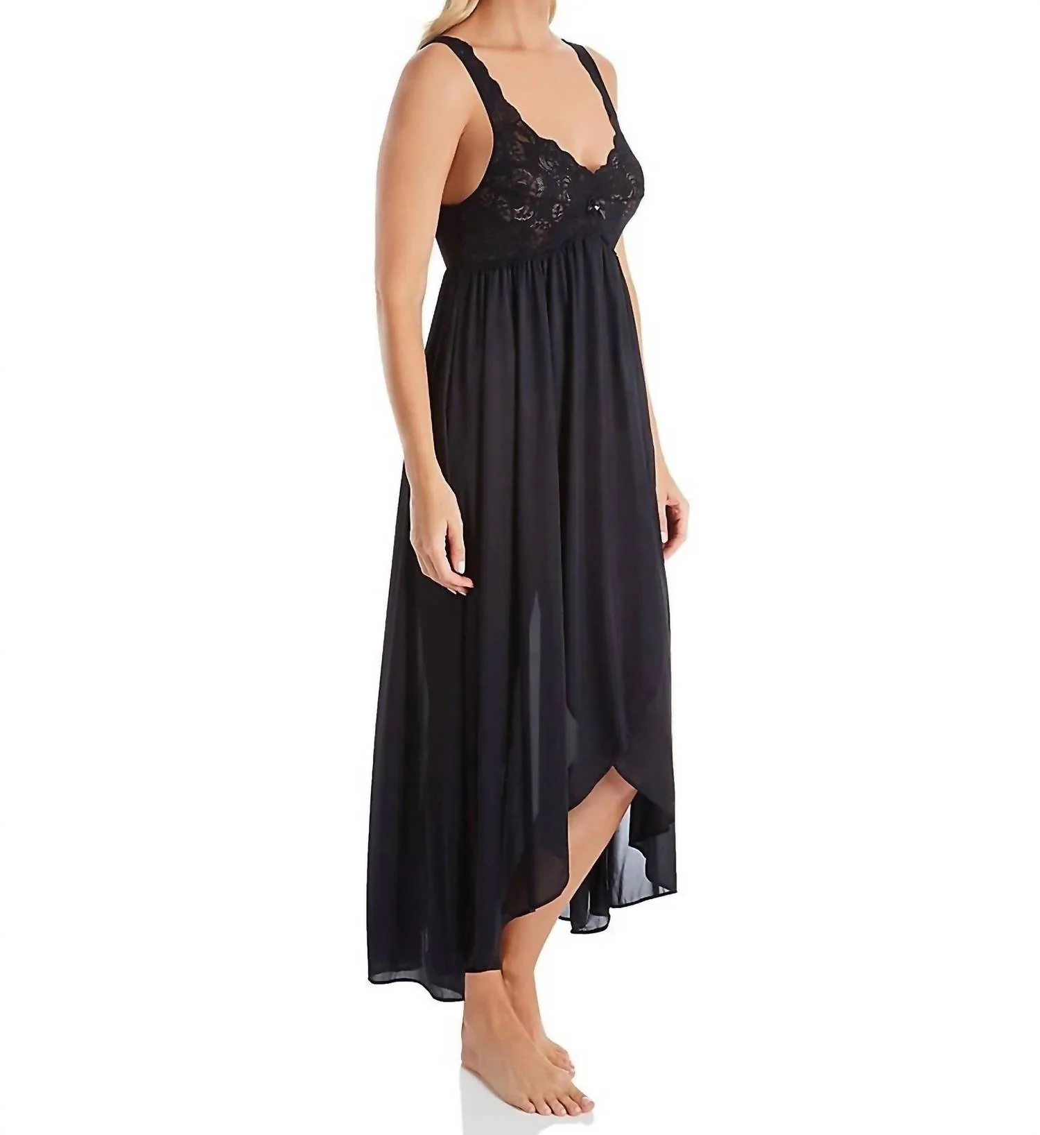 Silhouette Nylon Tricot Hi-Low Gown In Black