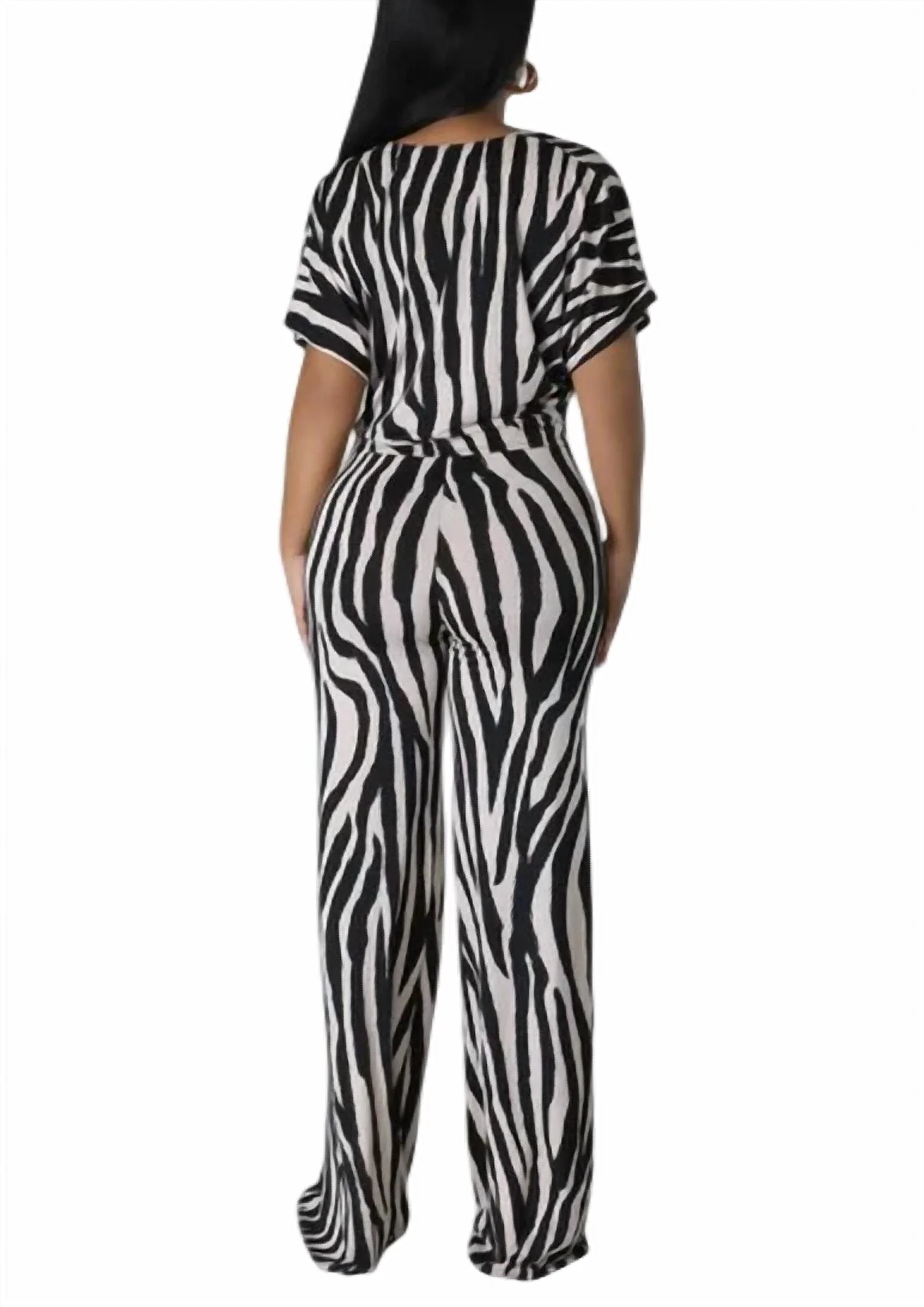 Zebra Stripped Pant Set In Black/white