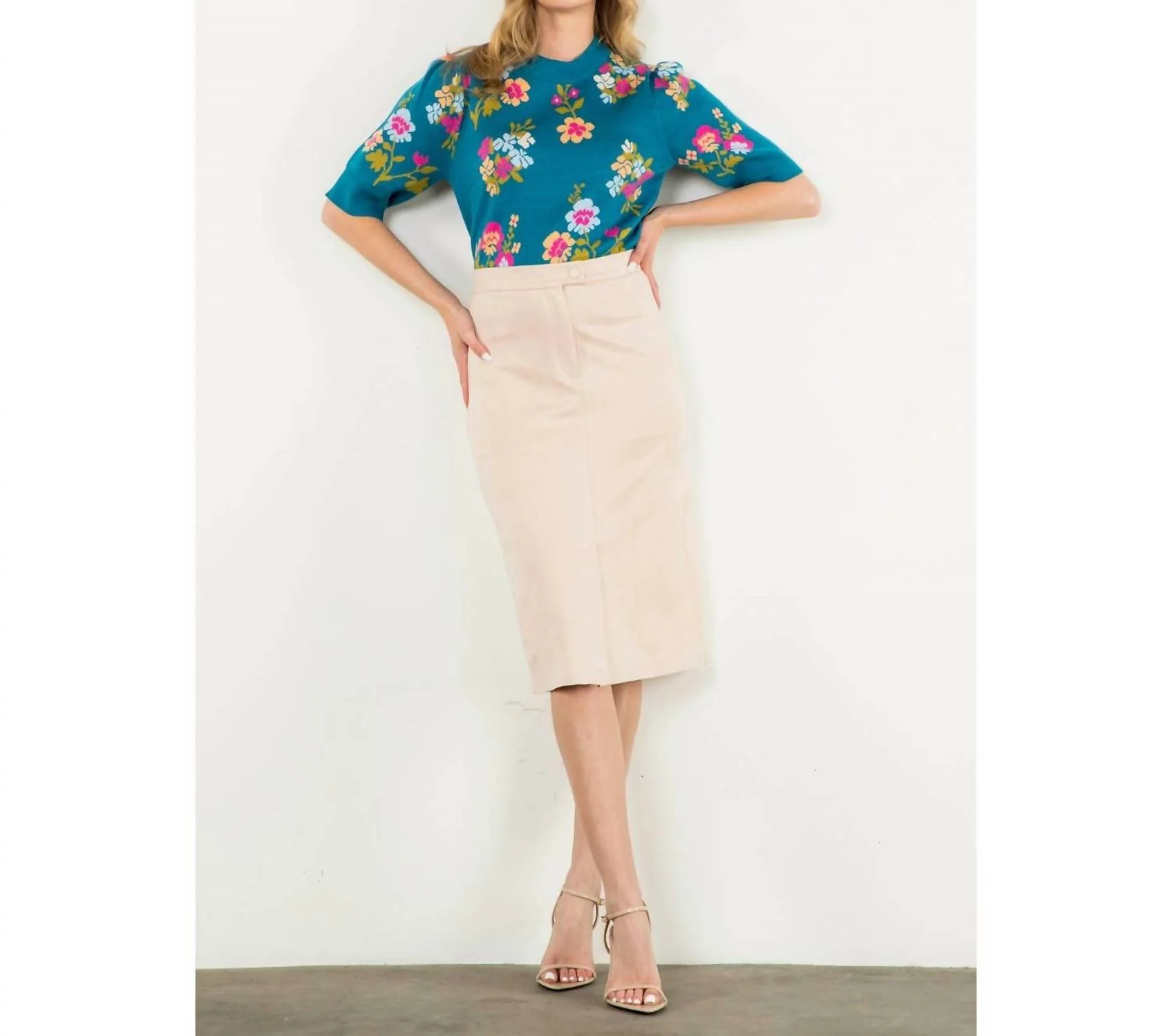 Long Suede Skirt In Cream