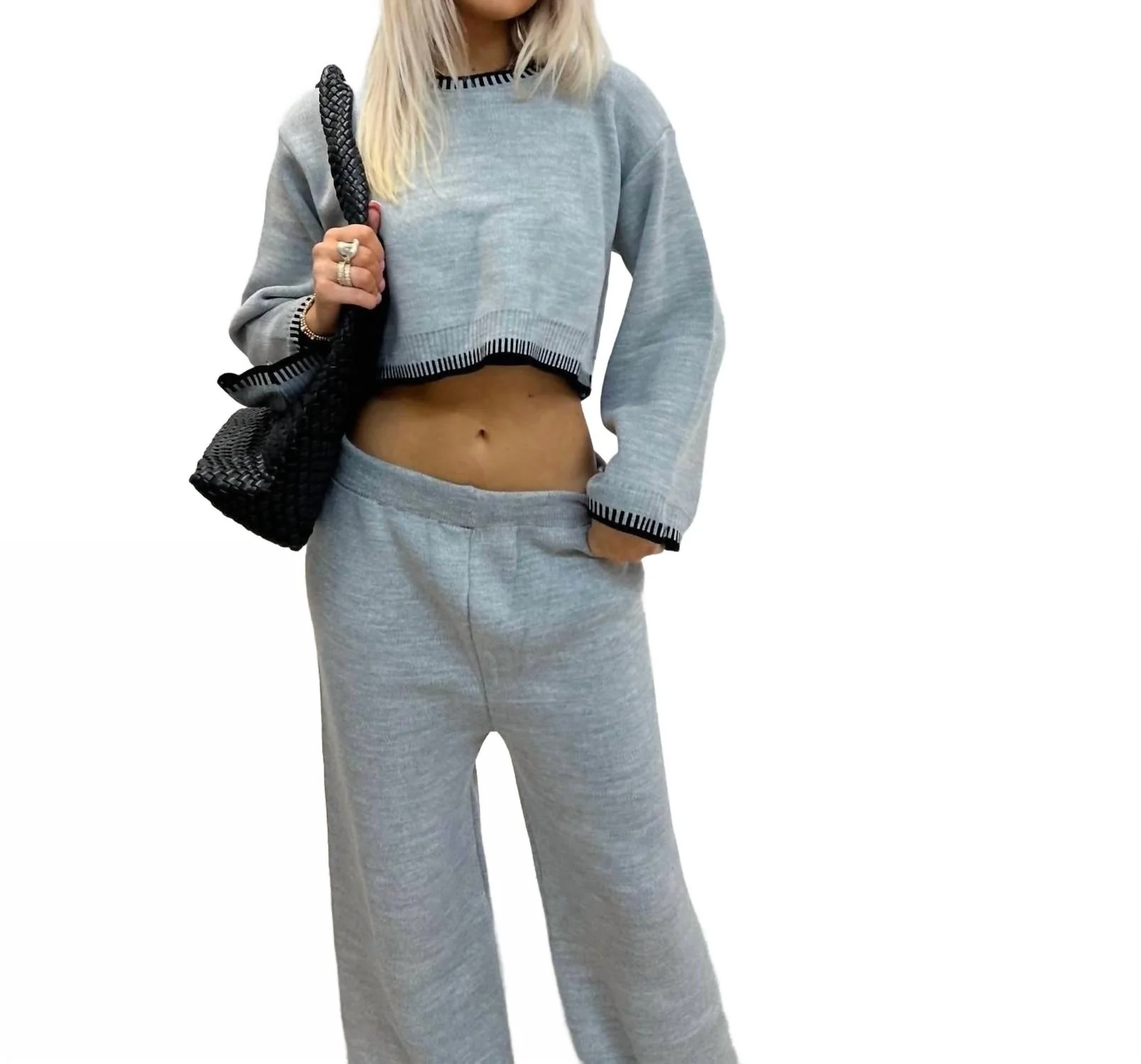 Stitch Hem Cozy Set In Grey