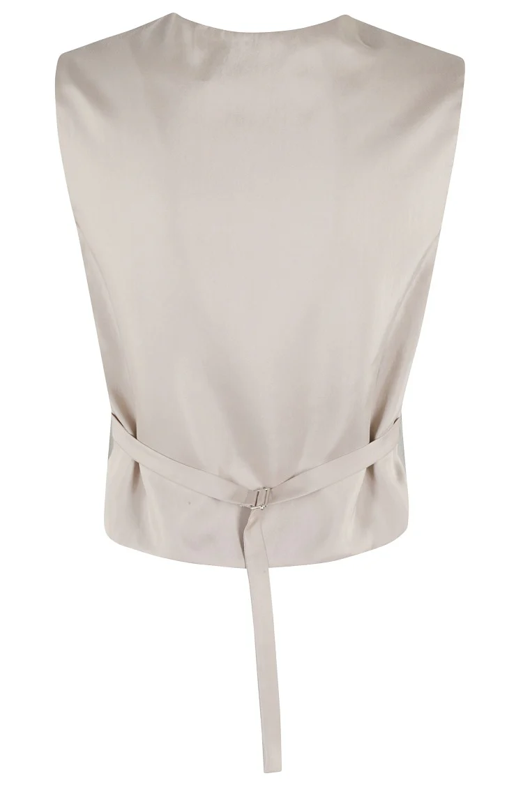 Cement-Textured Sleeveless Gilet With Adjustable Back Closure