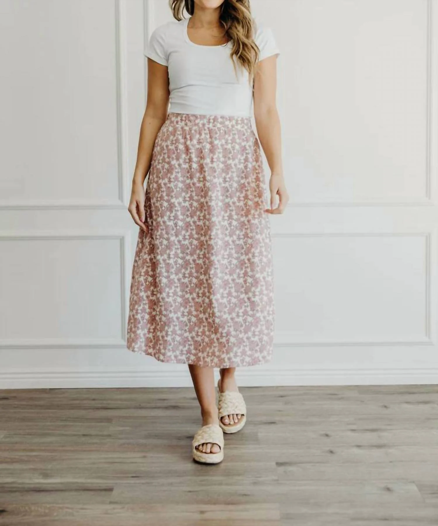 Misty Rose A-Line Midi Skirt In Mauve