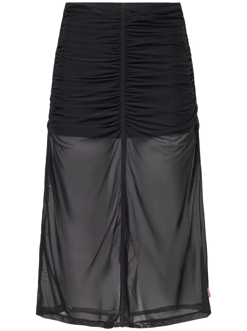 Ruched Skirt With Sheer Overlay
