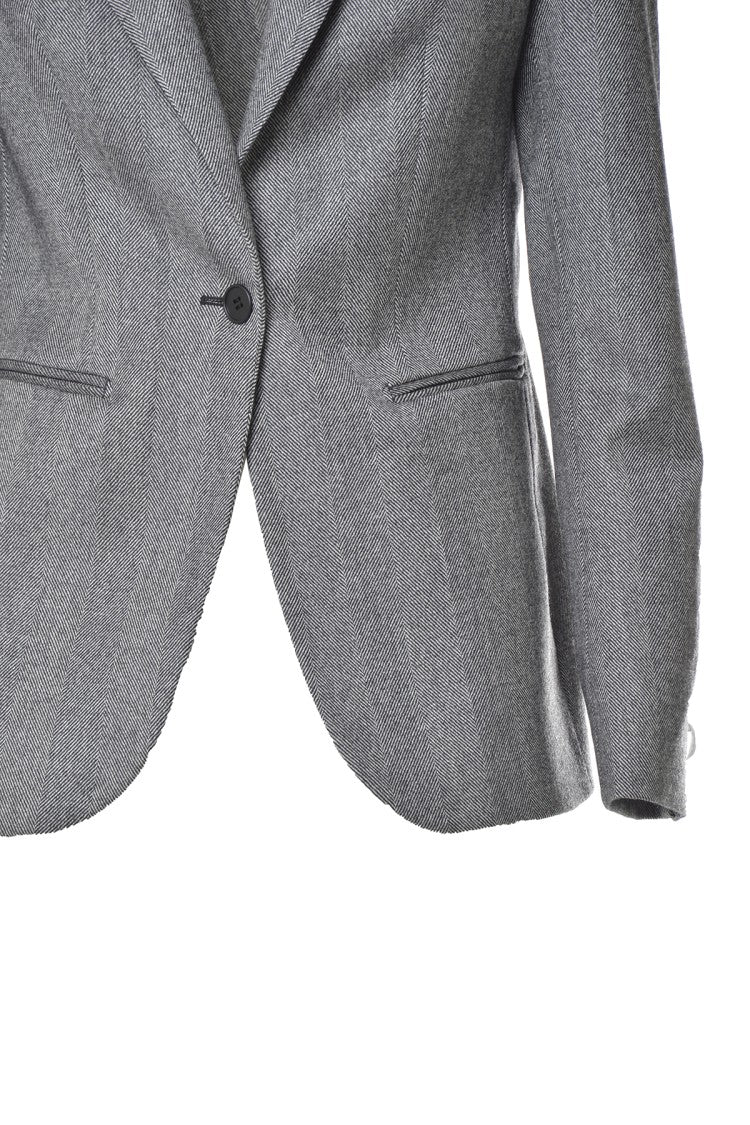 Single-Breasted Virgin Wool Herringbone Blazer - Grey