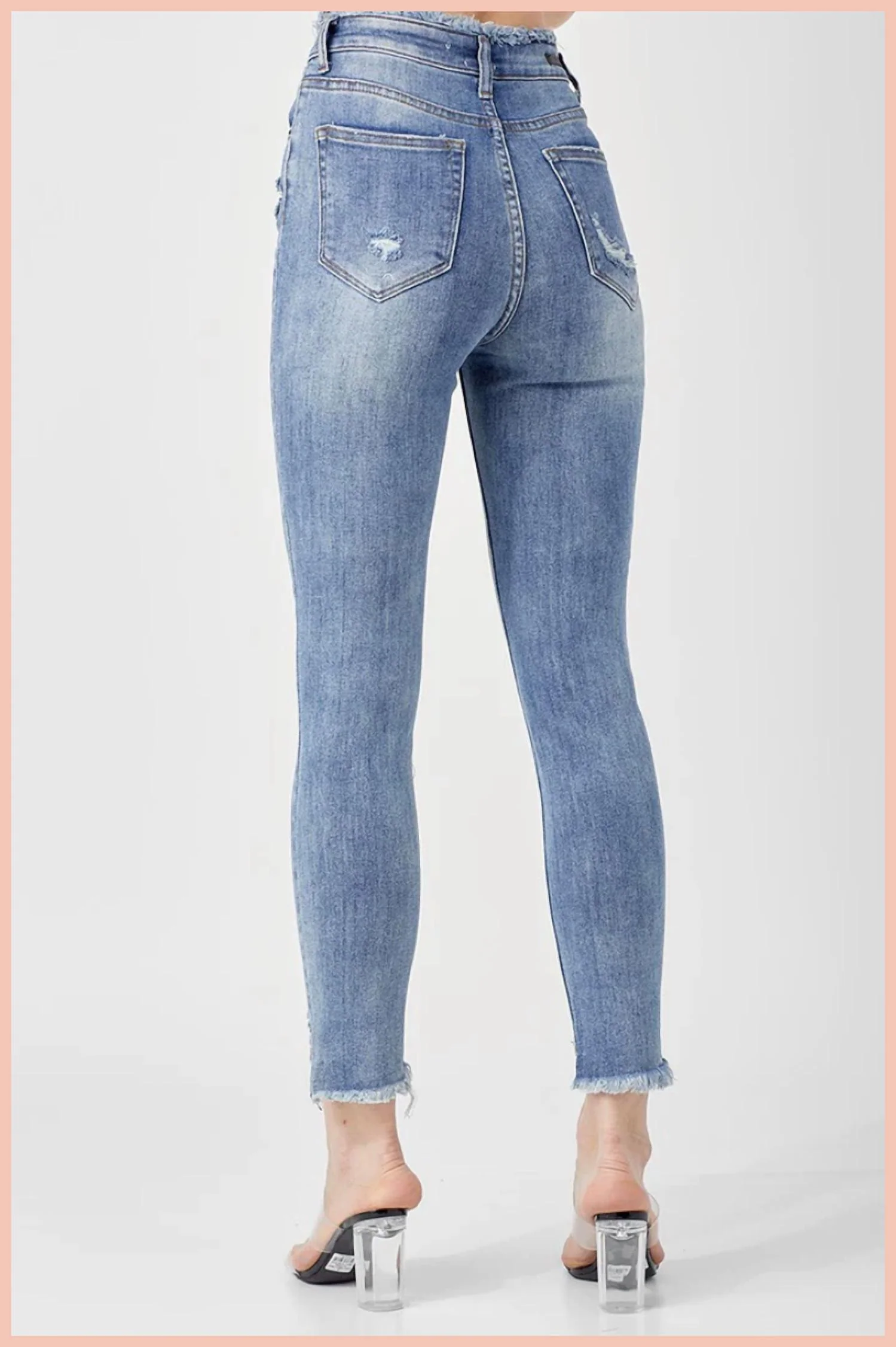 High Rise Frayed Waist Skinny In Light Wash